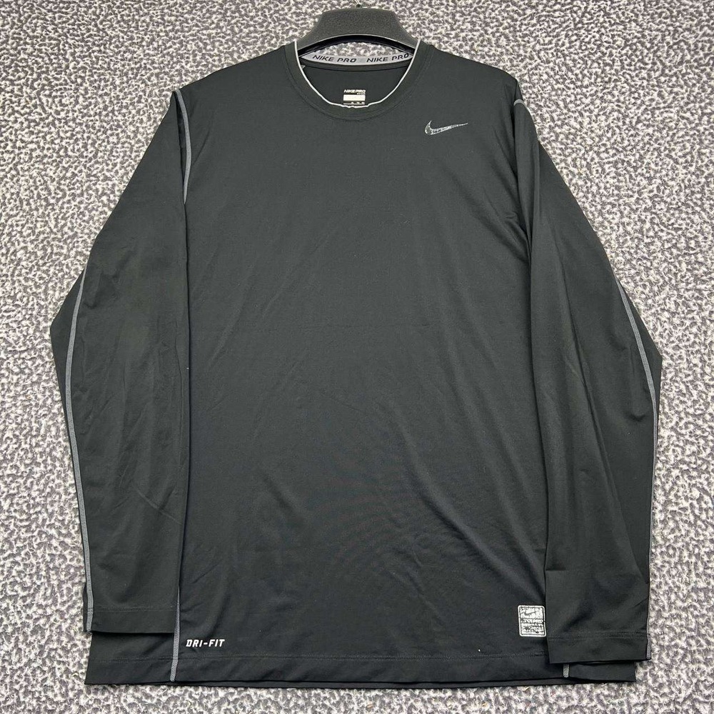 Nike Pro Fitted Dri-Fit Shirt Men XL Black Long Sleeve Training Crewneck